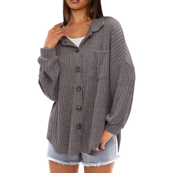 Gray Ribbed Women's Top - Picture 4 of 5